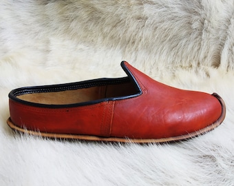 Turkish Style Leather Slippers Handmade Shoes Medieval Slip Ons Loafer Flats Moccasins Men's Women's Yemeni Vintage Gift