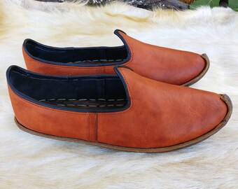 Light Brown Turkish Shoes Leather Slip Ons Handmade Loafer Slippers Flats Moccasins Men's Women's Yemeni Vintage Pregnant Gift