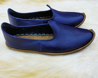 Marineblau Türkische Schuhe Slip Ons Leder Loafers Hausschuhe Wohnungen Mokassins Herren Damen jemenitische anatolische Vintage Geschenk Rabatt