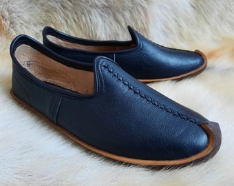 Zapatos turcos hechos a mano, de cuero medieval, sin cordones, mocasines planos bohemios, para hombres y mujeres, regalo de Navidad yemení.
