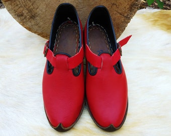 Zapatos rojos con hebilla, sin cordones, turcos, mocasines para mujer, zapatillas de cuero, mocasines para hombre, yemeníes, anatolianos, vintage, regalo, descuento.