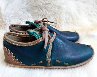 Ottoman Green Ankle Boots Medieval Shoes Green Leather Turkish Slip Ons Handmade Loafer Slippers Flats Men's Women's Yemeni Vintage Gifts