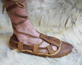 Medieval Sandals Leather Slip Ons Turkish Shoes Handmade Loafer Slippers Flats Moccasins Men's Women's Yemeni Vintage Gift