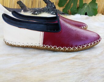 Turkish Flat Shoes Ottoman Slip Ons Slippers Handmade Loafer Medieval Bohemian Moccasins Men's Women's Yemeni Christmas Gift