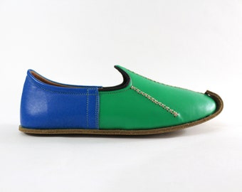 Green - Chagatai Blue Yemenis Turkish Shoes Handmade Women Slip Ons Men House Leather Slippers Warm Flats Barefoot Christmas Black Friday