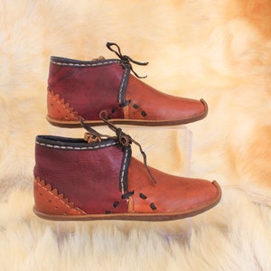 Brown - Burgundy Mixed Color Ankle Boots Handmade Leather Shoes for Men and Women