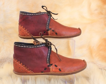 Brown - Burgundy Mixed Color Ankle Boots Handmade Leather Shoes for Men and Women