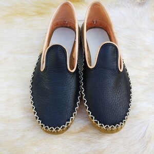 Blue Beige Slip Ons Turkish Shoes Leather Loafer Slippers Flats Moccasins Men's Women's Yemeni Vintage Gift Discount image 3