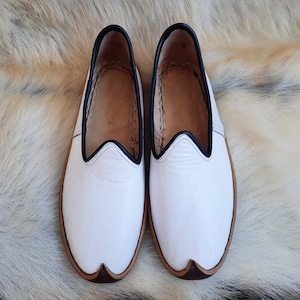 White Unique Handmade Leather Shoes Turkish Slip Ons Slippers Men Loafers Medieval Women Flats Moccasins Yemeni Christmas Gifts