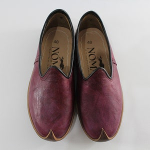 Unique Madder Burgundy Women Leather Shoes Men Slip Ons Handmade House SLippers Medieval Viking Boots Christmas Gifts for Her Him