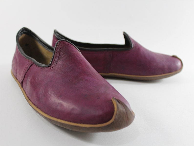 Unique Madder Burgundy Women Leather Shoes Men Slip Ons Handmade House SLippers Medieval Viking Boots Christmas Gifts for Her Him