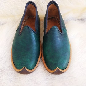 Hand Dyed Turkish Shoes Leather Slip Ons Handmade Loafer Slippers Flats Moccasins Men's Women's Yemeni Vintage Pregnant Gift image 4