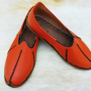 Stitched Orange Ancient Shoes Leather Turkish Women Slip Ons Handmade Men Loafers Slippers Flats Moccasins Yemeni Vintage Gift Discount