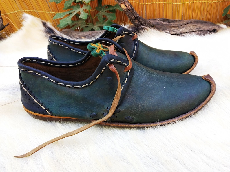 Medieval Ottoman Shoes Green Leather Turkish Slip Ons Handmade Etsy