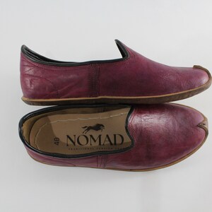 Unique Madder Burgundy Women Leather Shoes Men Slip Ons Handmade House SLippers Medieval Viking Boots Christmas Gifts for Her Him
