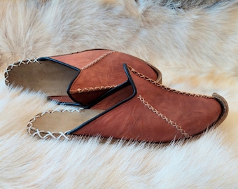 Natural Tan Handmade Ottoman Leather Slippers for Women and Men Unique Comfortable House Shoes