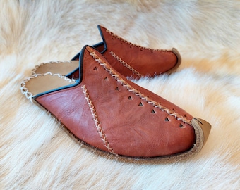 Hand Dyed Leather Mediterrenian Slippers - Turkish Zero Drop Shoes - Handmade Slip Ons Flats