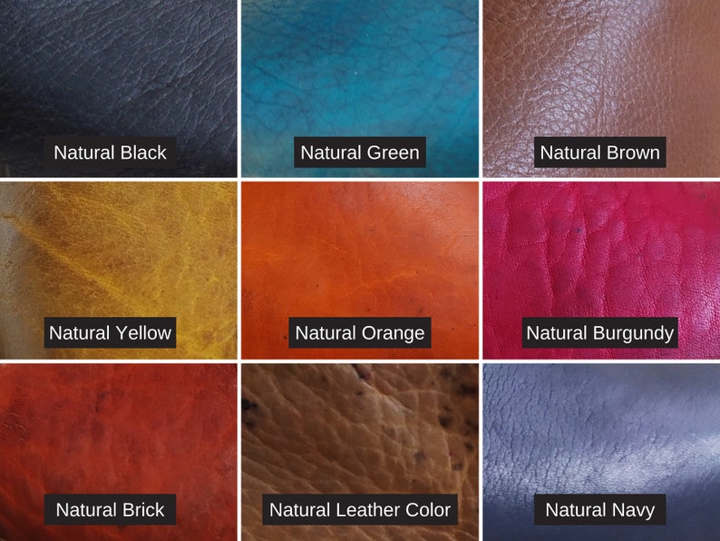 Pu&ograve; includere: Nove campioni di pelle in diversi colori, tra cui nero, verde, marrone, giallo, arancione, bordeaux, mattone, colore pelle e blu navy.