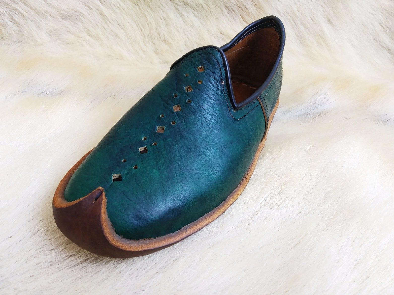 Ancient Green Turkish Steppe Traditional Shoes Leather Slip - Etsy