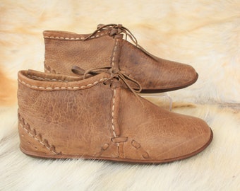 9th Century Europan Medieval Boots Handmade Leather Reenact Shoes Renaissance Fair Women Men Slippers