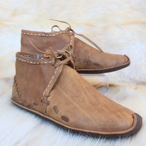 Natural Color Medieval Viking Boots Leather Renaissance Shoes Turkish Slip Ons Handmade Loafer Slippers Flats Moccasins Men&#39;s Women&#39;s