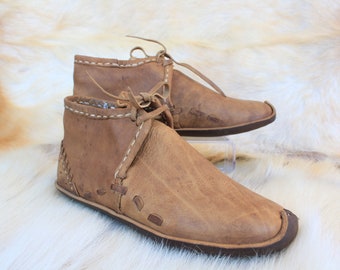 Natural Color Medieval Viking Boots Leather Renaissance Shoes Turkish Slip Ons Handmade Loafer Slippers Flats Moccasins Men's Women's