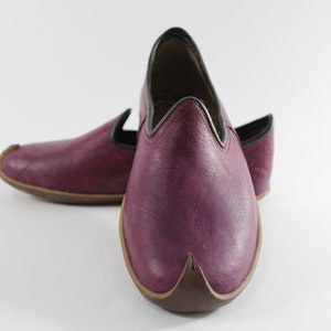 Unique Madder Burgundy Women Leather Shoes Men Slip Ons Handmade House SLippers Medieval Viking Boots Christmas Gifts for Her Him