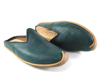 Medieval Madder Green Slippers Handmade House Shoes Women's Slip Ons Men's Flats Boho Christmas Gifts for Her Him Black Friday Discount