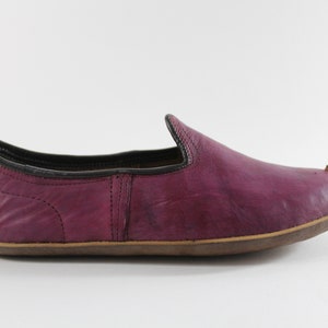 Unique Madder Burgundy Women Leather Shoes Men Slip Ons Handmade House SLippers Medieval Viking Boots Christmas Gifts for Her Him