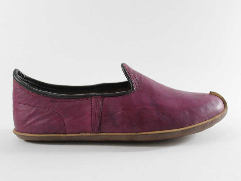 Unique Madder Burgundy Women Leather Shoes Men Slip Ons Handmade House SLippers Medieval Viking Boots Christmas Gifts for Her Him