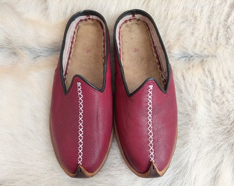 Organic Leather Amazing Slippers Turkish Shoes Medieval Slip Ons Burgundy Boots Oxford Sandals Bohemian Flats Toe Box Men Women Gifts
