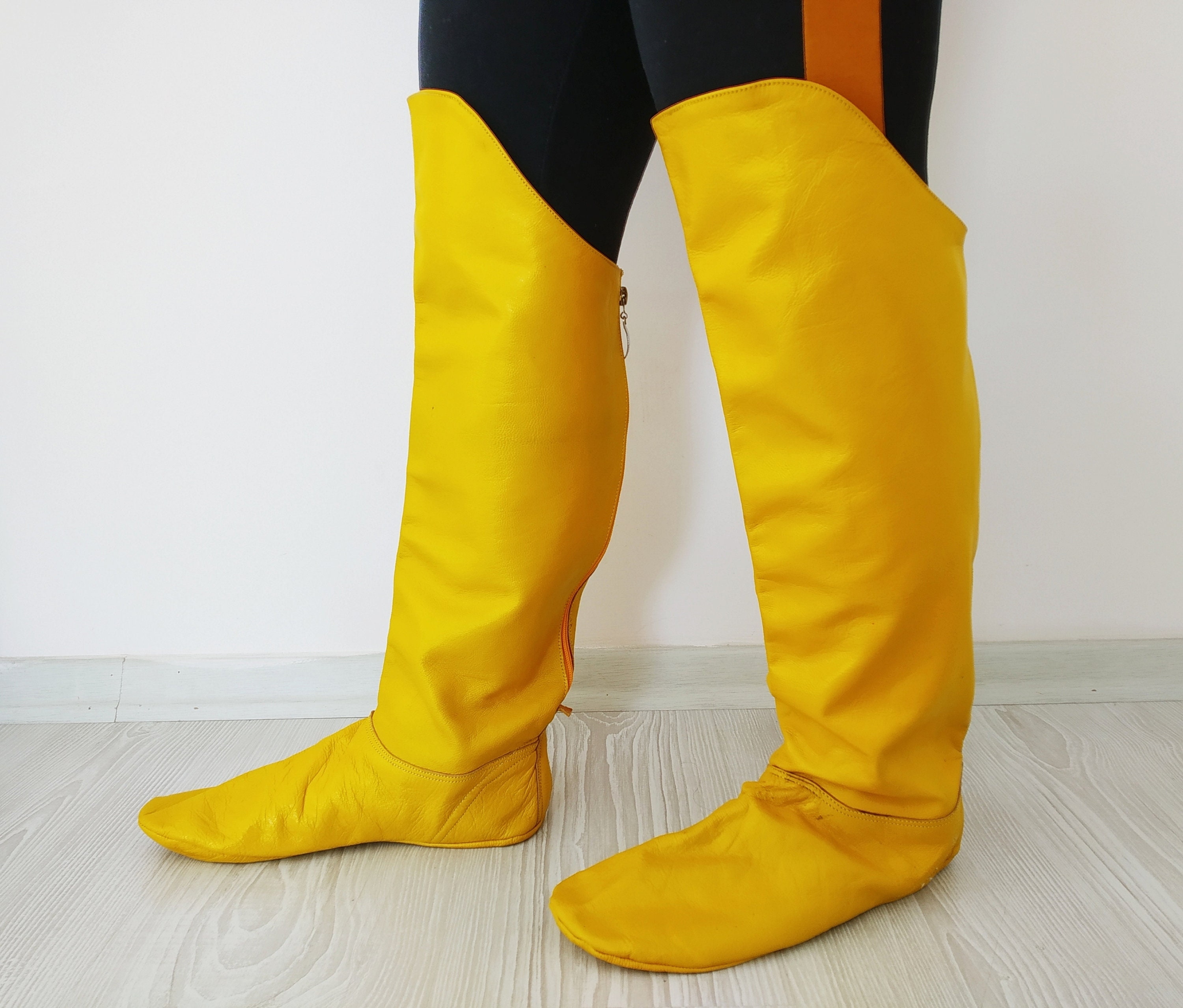 Yellow Leather Socks Shoe to Boot Converter Knee Level Warrior