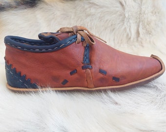 Hand Dyed Natural Brick Ankle Boots Leather Turkish Shoes Slip Ons Handmade Medieval Slippers Moccasin Men's Women's Yemeni Christmas Gifts