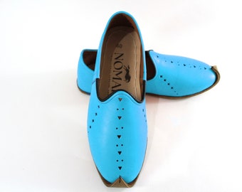 Omaha Light Blue Unique Shoes Handmade Earthing Leather Turkish Slip Ons for Women Men Medieval Flair Barefoot Comfy Christmas Black Friday