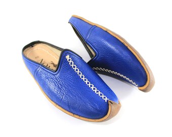 Gaznavid Blue Nomad Slippers Handmade House Shoes Women's Slip Ons Men's Flats Boho Christmas Gifts for Her Him Black Friday Discount