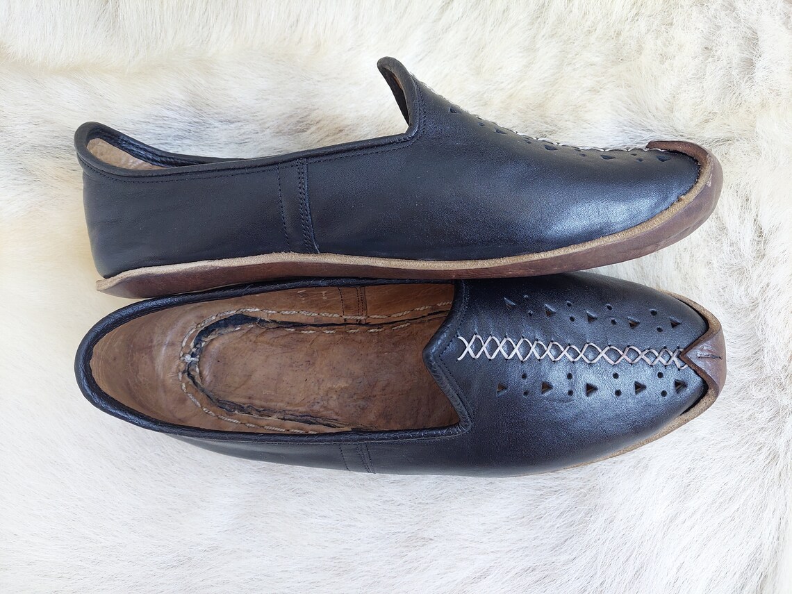 Andalusia Black Handmade Leather Shoes Turkish Slip Ons Etsy