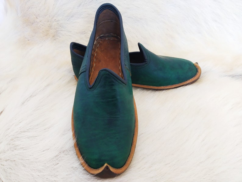 Hand Dyed Turkish Shoes Leather Slip Ons Handmade Loafer Slippers Flats Moccasins Men's Women's Yemeni Vintage Pregnant Gift image 5