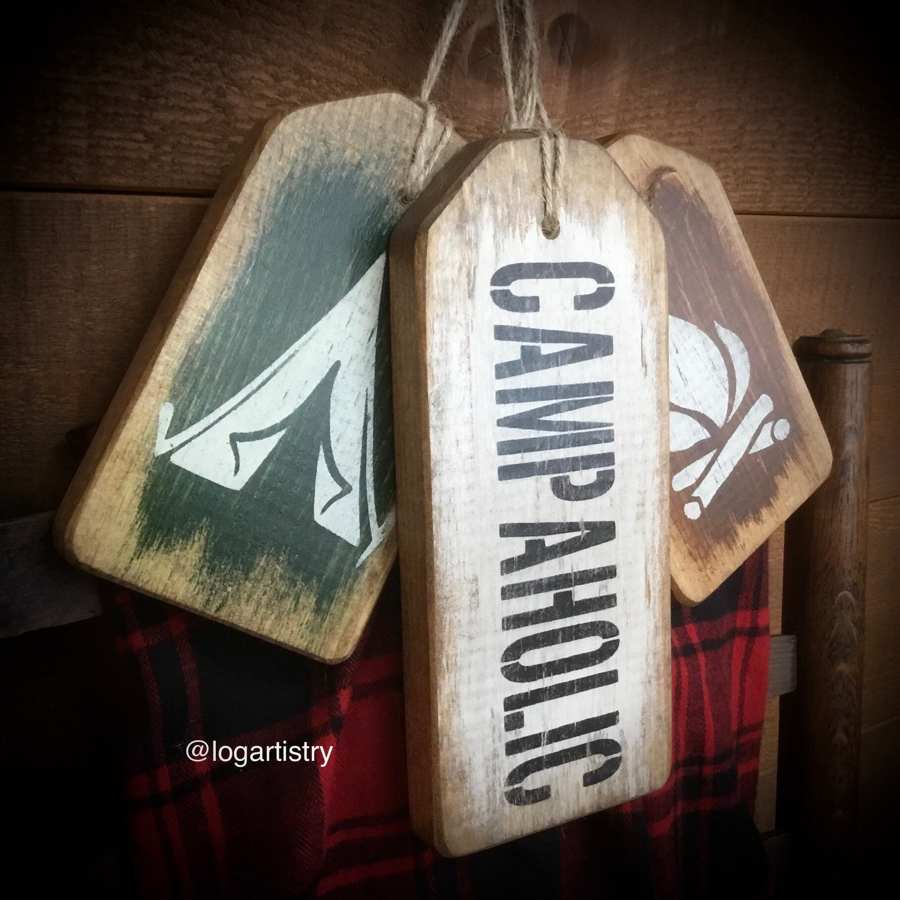 Campoholic Wood Tag Set Rustic Distressed Cabin Lodge Camp - Etsy