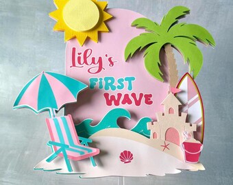 Beach Theme First Wave Cake Topper: Tropical 1st Birthday