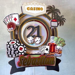 LEDカジノケーキトッパーシェイカー：21歳の誕生日パーティーデコレーション