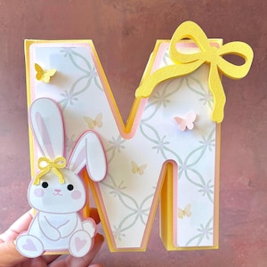 Letra 3D de conejito de Pascua, temática primaveral en tonos pastel, baby shower, decoración de Pascua, decoración de cumpleaños, decoración primaveral, letra 3D para habitación infantil, letra personalizada