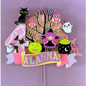 Witch Cake Topper, Halloween Cake Topper, Cute Witch, Girly Halloween Theme, Cake Topper, Cute Ghost Cake Topper, Neon Cake Topper, Boo