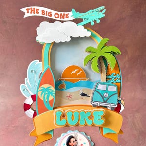 Beach Theme, The Big One Decor, First Birthday Cake Topper, Surf Party Theme, Surfing Party Decor, Summer Party, 3D Cake Topper, First Wave