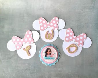 Minnie Mouse Second Birthday Banner, Pink and Gold Highchair Decor