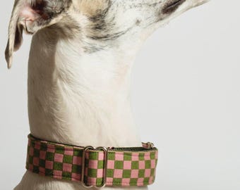 PINK/OLIVE CHECKER Martingale Collar