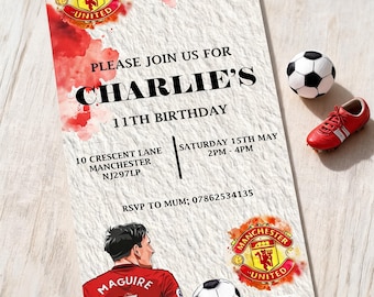 Personalized Manchester United Birthday Invitation | Custom Football Party Invite | Digital Photo Invitation | Any Age | boys kids