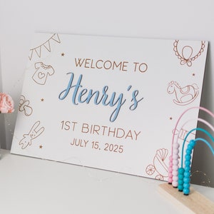 Hölzernes personalisiertes Willkommensschild Geburtstagsparty mit 3D-Schriftzug Baby Shower Party Zeichen Meilenstein Zeichen Erster Geburtstag Poster