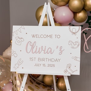 1st Birthday Party Schild Willkommensschild aus Holz mit 3D-Schriftzug Baby Meilenstein Pastell Geburtstagstafel Willkommen Babyparty Schild