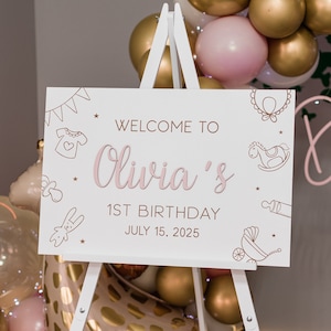 Señal de bienvenida de madera, tablero de bienvenida para fiesta de 1er cumpleaños con letras en 3d, señal de hito para bebé, cartel de primer cumpleaños, señal para Baby Shower