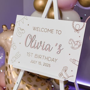 Signo de bienvenida personalizado de madera 1er cumpleaños grabado, cartel del primer cumpleaños, tablero de bienvenida del baby shower, tablero de hitos del primer año